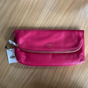 NWT Fossil Leather Foldover Clutch Pink
